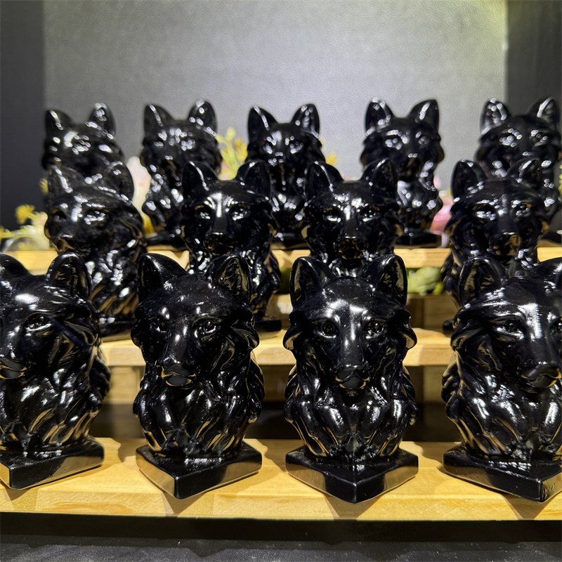 Black Obsidian Wolf Head Crystal Carving wholesale product photo 3