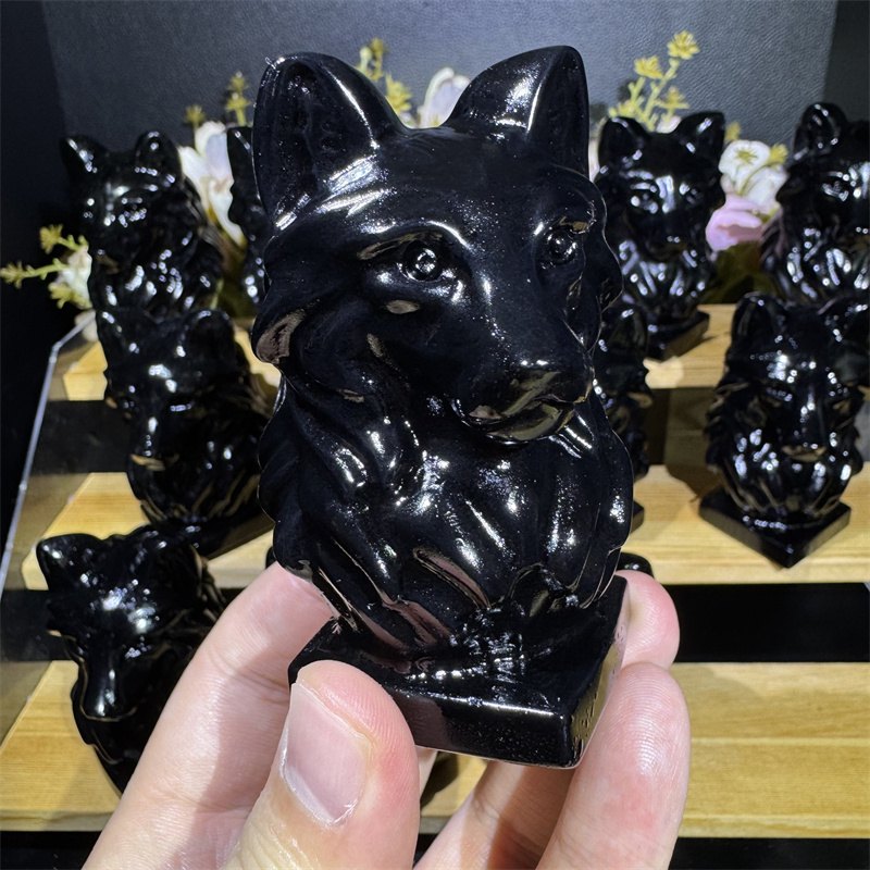 Black Obsidian Wolf Head Crystal Carving wholesale product photo 4