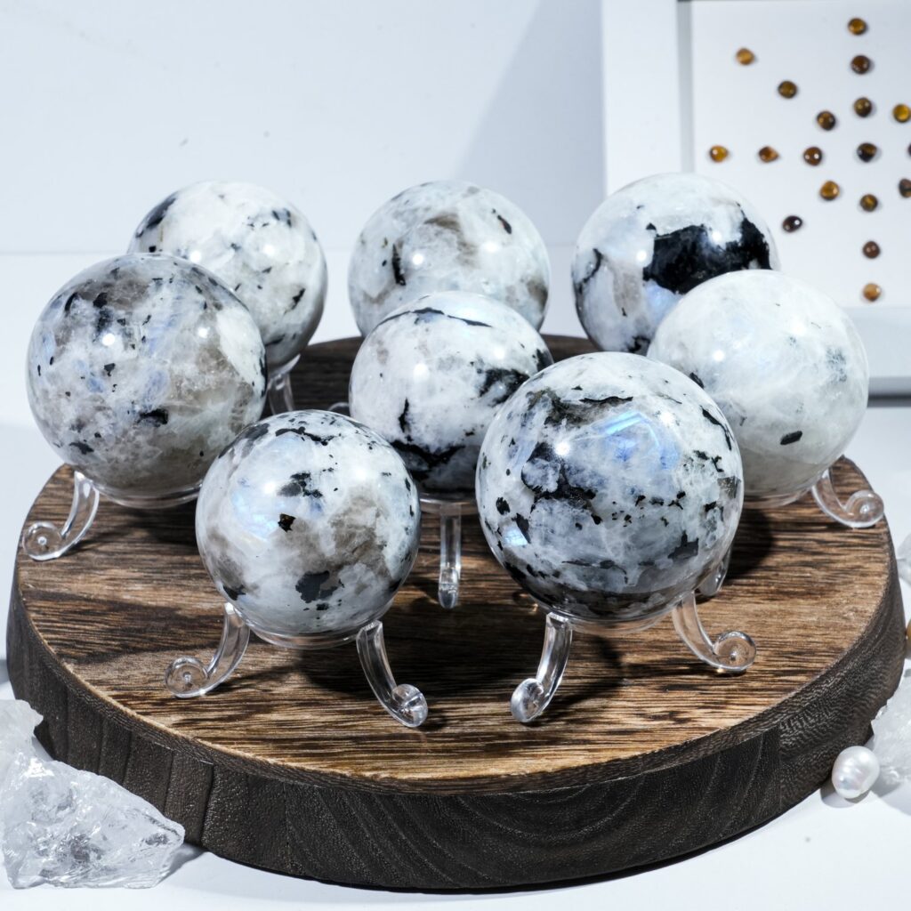 Black Spot Blue Moonstone Crystal Sphere wholesale polished crystal sphere product photo 1