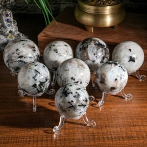 Black Spot Blue Moonstone Crystal Sphere wholesale polished crystal sphere product photo 3