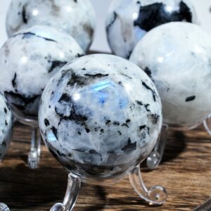 Black Spot Blue Moonstone Crystal Sphere wholesale polished crystal sphere product photo 4