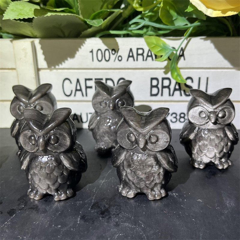 Silver Sheen Obsidian Owl Crystal Carving wholesale product photo 3