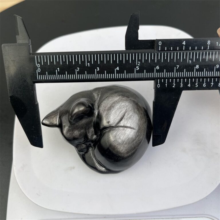 Silver Sheen Obsidian Sleeping Cat Crystal Carving