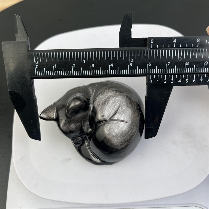 Silver Sheen Obsidian Sleeping Cat Crystal Carving wholesale product photo 1