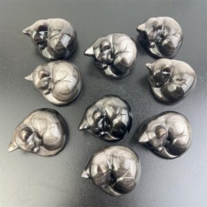 Silver Sheen Obsidian Sleeping Cat Crystal Carving wholesale product photo 2