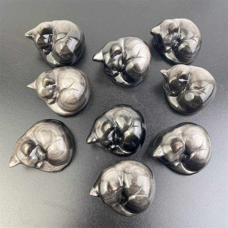 Silver Sheen Obsidian Sleeping Cat Crystal Carving wholesale product photo 2