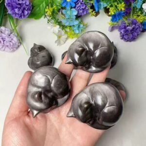 Silver Sheen Obsidian Sleeping Cat Crystal Carving wholesale product photo 4