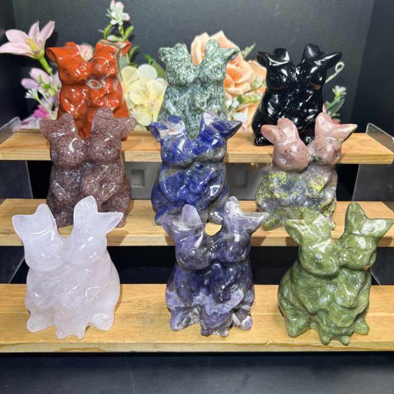 Twin Rabbits Crystal Carving